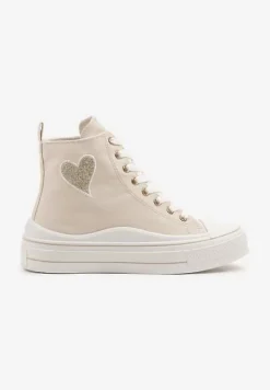 Beżowe Trampki na Platformie z Serduszkiem za Kostkę Ellista