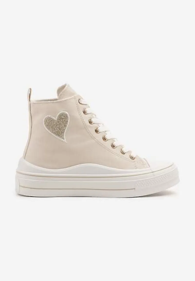 Beżowe Trampki na Platformie z Serduszkiem za Kostkę Ellista