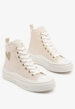 Beżowe Trampki na Platformie z Serduszkiem za Kostkę Ellista