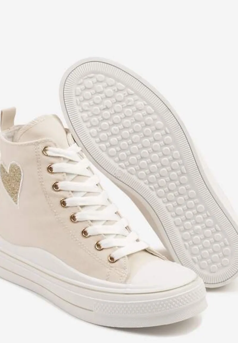 Beżowe Trampki na Platformie z Serduszkiem za Kostkę Ellista