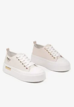 Beżowe Trampki na Platformie z Metalicznymi Sercami Florvila