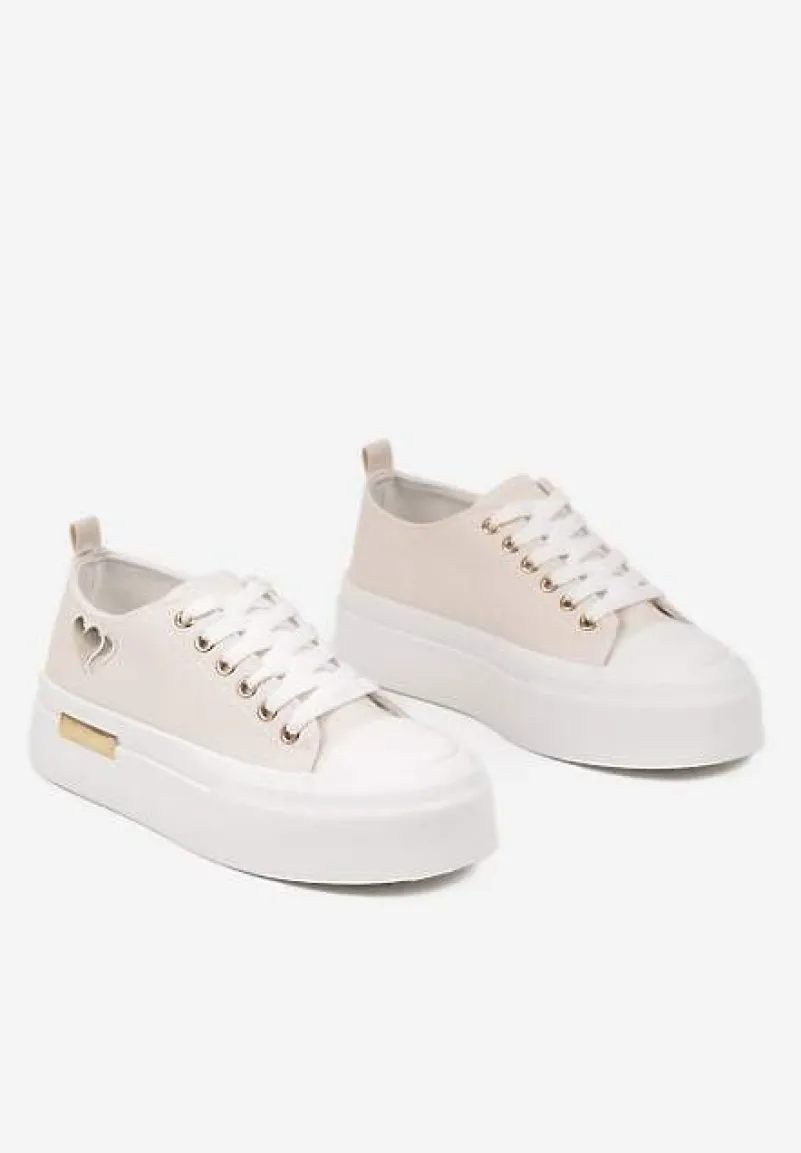 Beżowe Trampki na Platformie z Metalicznymi Sercami Florvila