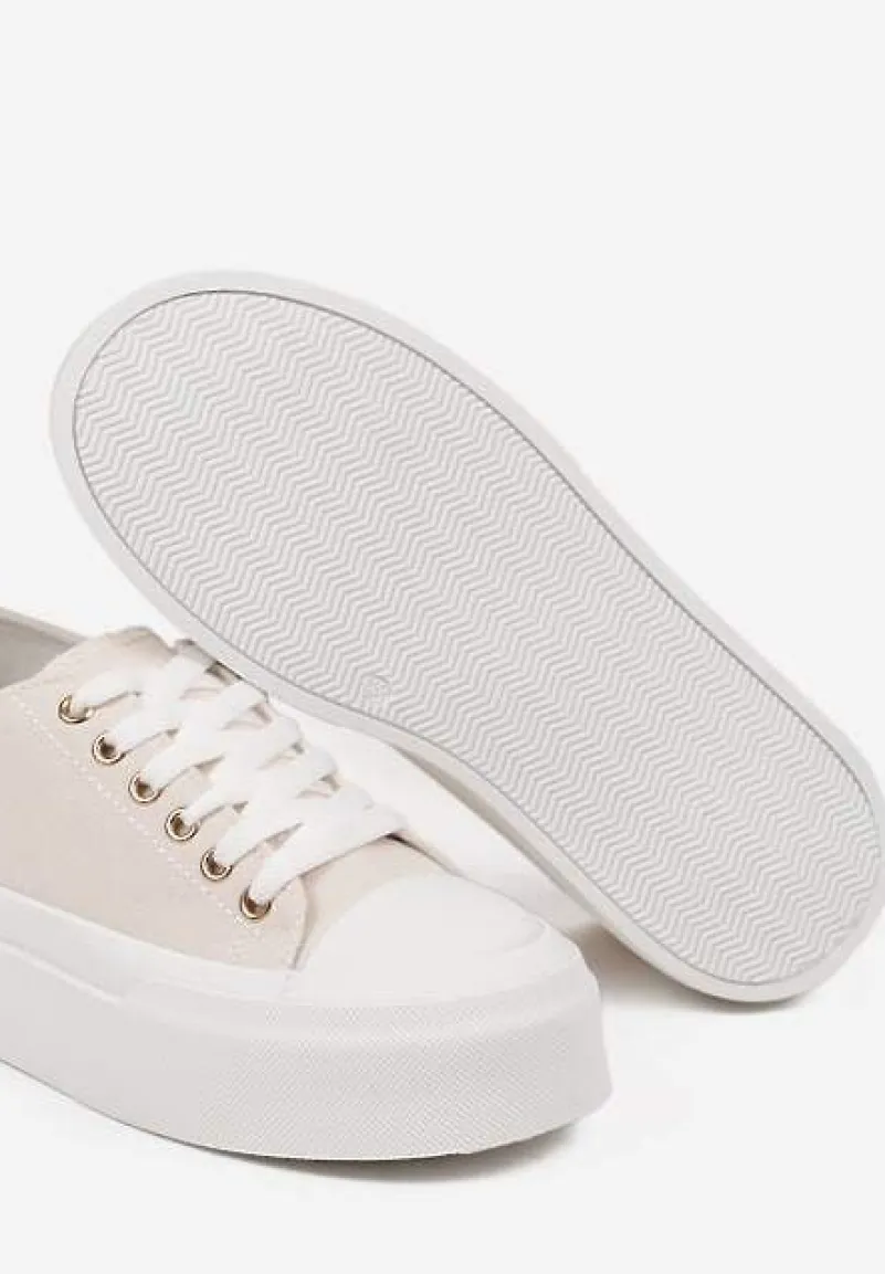 Beżowe Trampki na Platformie z Metalicznymi Sercami Florvila