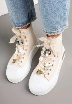 Beżowe Trampki na Platformie z Wysoką Cholewką Ozdobione Cyrkoniami Fenvisa