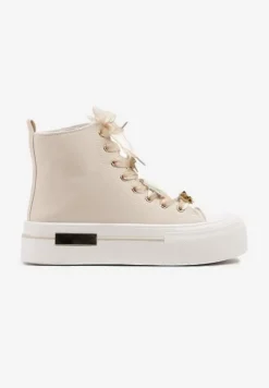 Beżowe Trampki na Platformie z Wysoką Cholewką Ozdobione Cyrkoniami Fenvisa