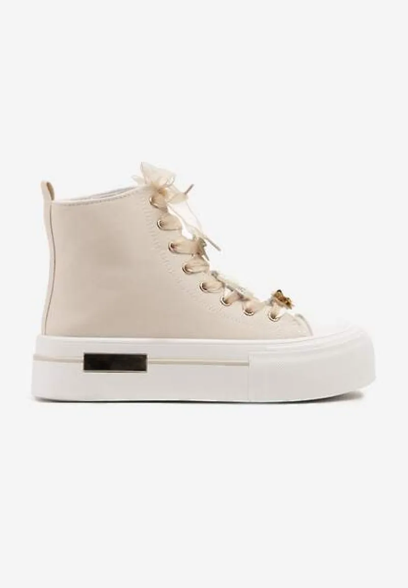 Beżowe Trampki na Platformie z Wysoką Cholewką Ozdobione Cyrkoniami Fenvisa