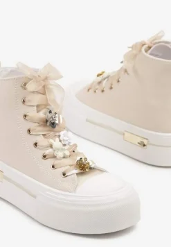 Beżowe Trampki na Platformie z Wysoką Cholewką Ozdobione Cyrkoniami Fenvisa