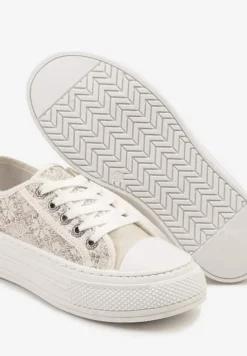 Beżowe Trampki na Platformie z Niską Cholewką i Koronką Jenalora