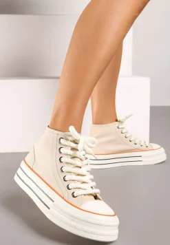 Beżowe Trampki na Platformie za Kostkę z Grubymi Sznurowadłami Effime