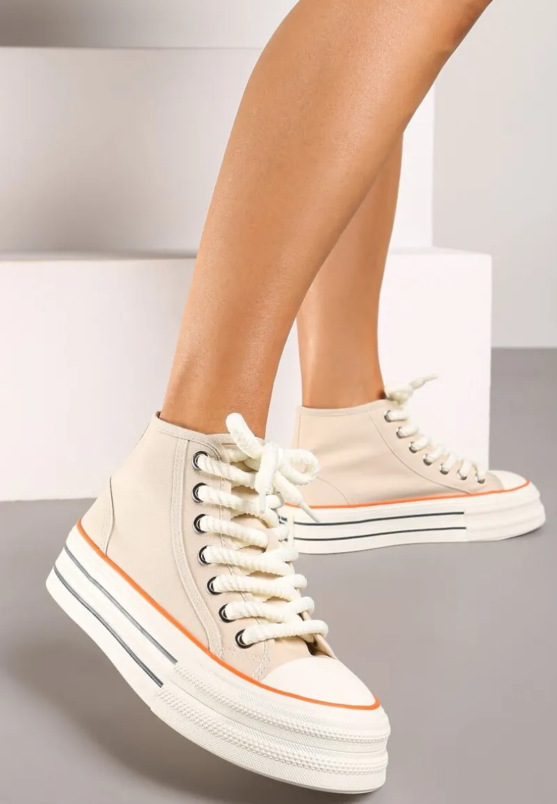 Beżowe Trampki na Platformie za Kostkę z Grubymi Sznurowadłami Effime