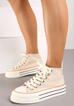 Beżowe Trampki na Platformie za Kostkę z Grubymi Sznurowadłami Effime