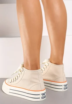 Beżowe Trampki na Platformie za Kostkę z Grubymi Sznurowadłami Effime