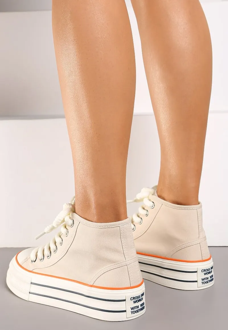Beżowe Trampki na Platformie za Kostkę z Grubymi Sznurowadłami Effime