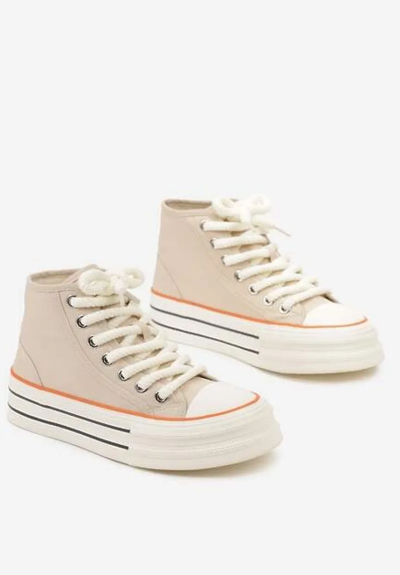 Beżowe Trampki na Platformie za Kostkę z Grubymi Sznurowadłami Effime