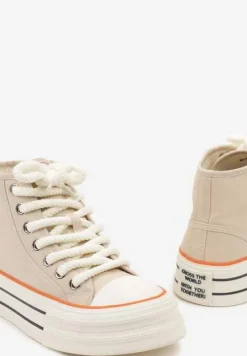 Beżowe Trampki na Platformie za Kostkę z Grubymi Sznurowadłami Effime