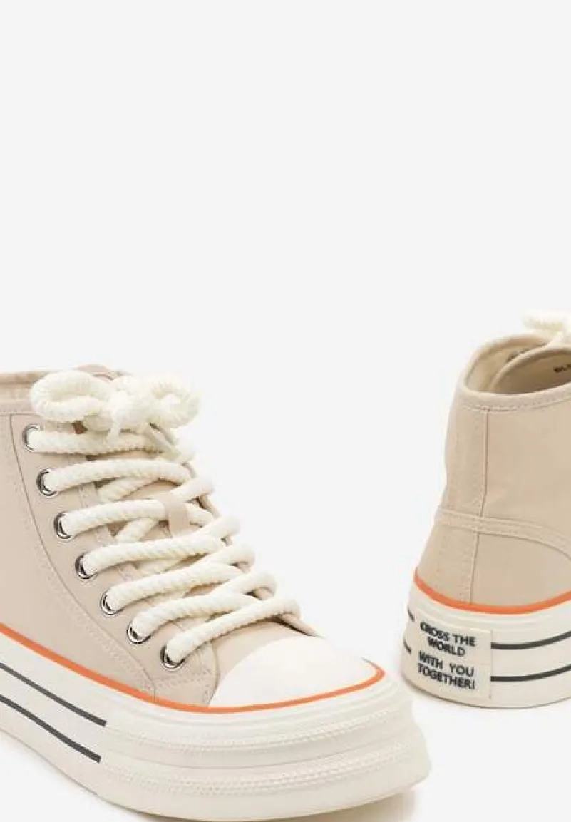 Beżowe Trampki na Platformie za Kostkę z Grubymi Sznurowadłami Effime