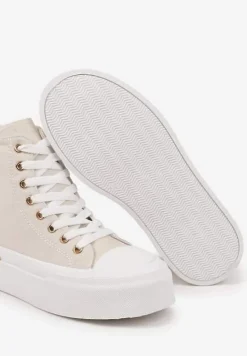 Beżowe Trampki na Platformie z Wysoką Cholewką Ozdobione Haftem Fonaril