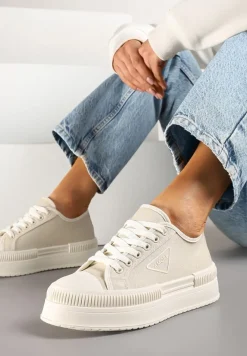 Beżowe Trampki na Podwójnej Podeszwie z Ozdobnym Znaczkiem na Cholewce Alivrelia