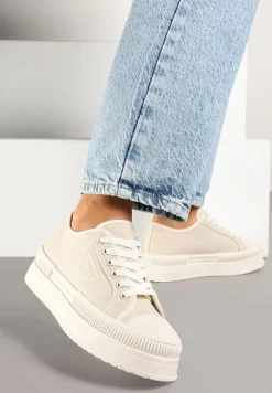 Beżowe Trampki na Podwójnej Podeszwie z Ozdobnym Znaczkiem na Cholewce Alivrelia