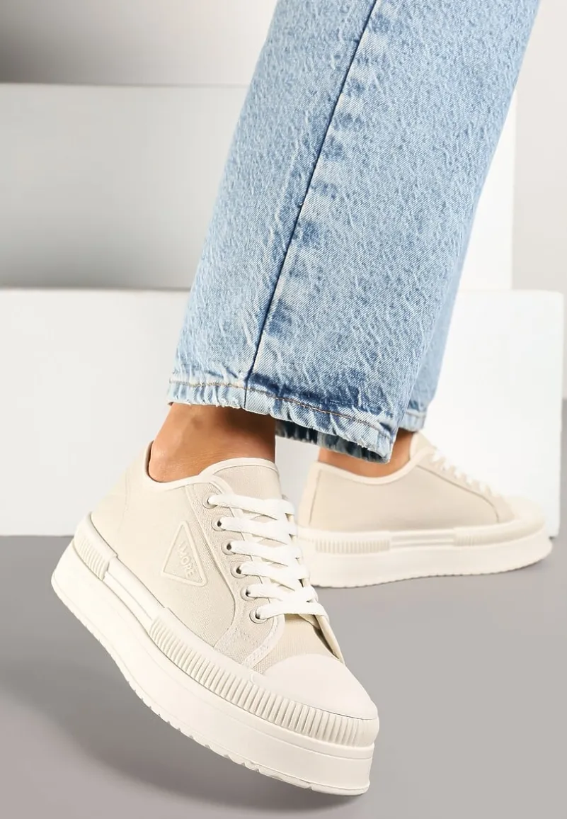 Beżowe Trampki na Podwójnej Podeszwie z Ozdobnym Znaczkiem na Cholewce Alivrelia