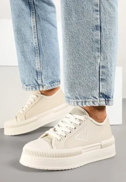 Beżowe Trampki na Podwójnej Podeszwie z Ozdobnym Znaczkiem na Cholewce Alivrelia