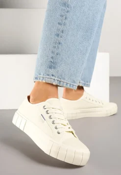 Beżowe Trampki na Tłoczonej Platformie Maivoria