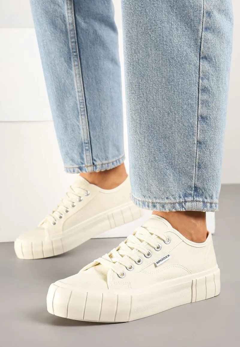 Beżowe Trampki na Tłoczonej Platformie Maivoria