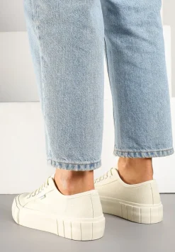 Beżowe Trampki na Tłoczonej Platformie Maivoria