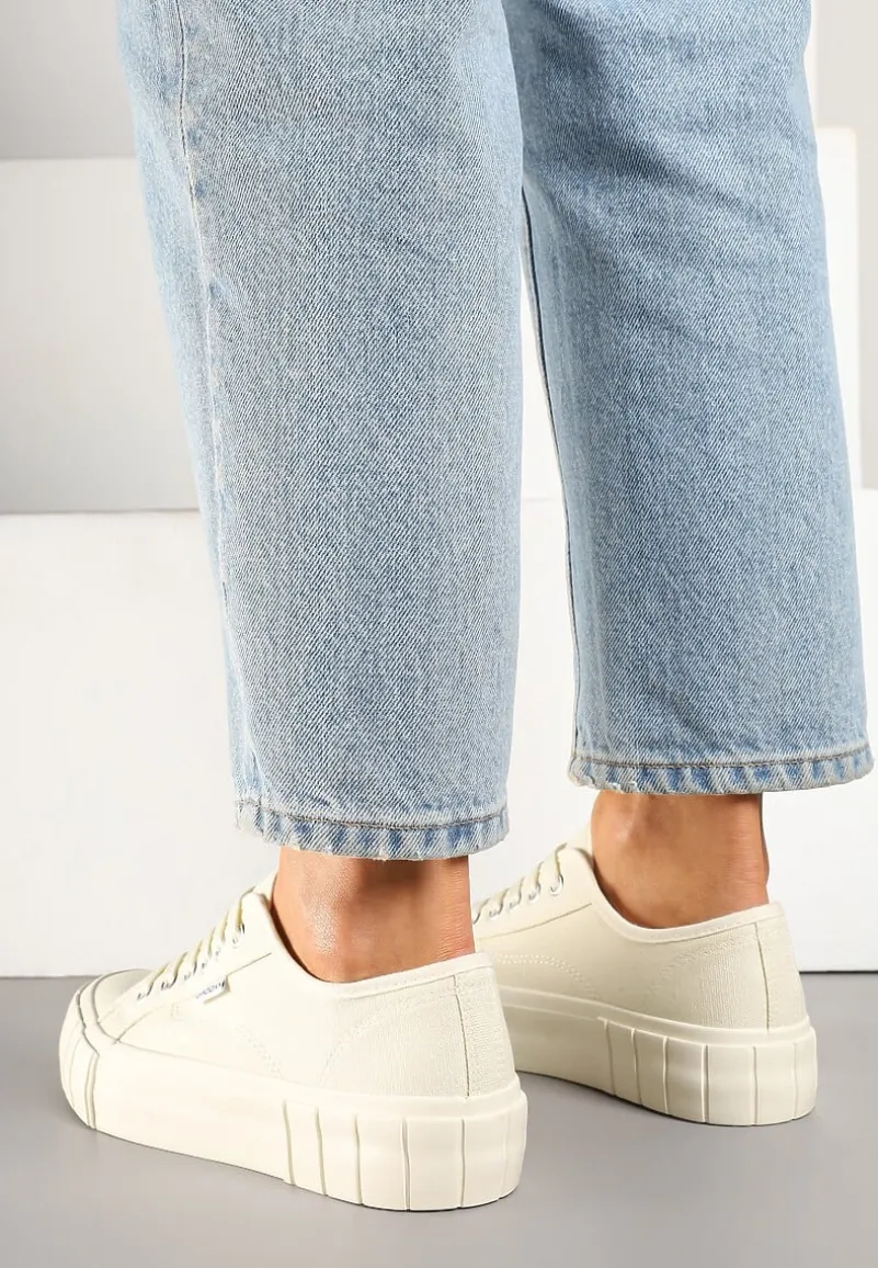 Beżowe Trampki na Tłoczonej Platformie Maivoria