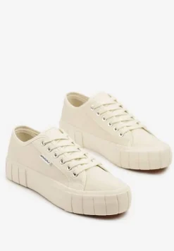 Beżowe Trampki na Tłoczonej Platformie Maivoria
