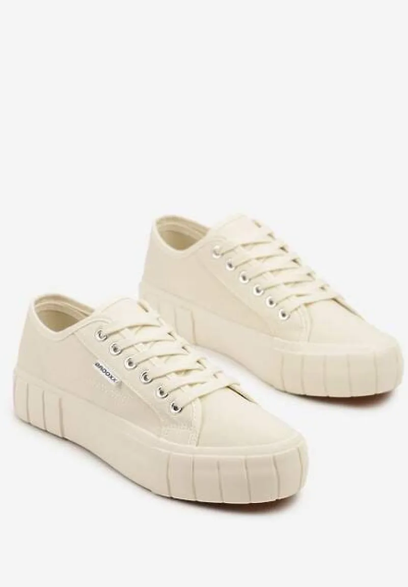 Beżowe Trampki na Tłoczonej Platformie Maivoria