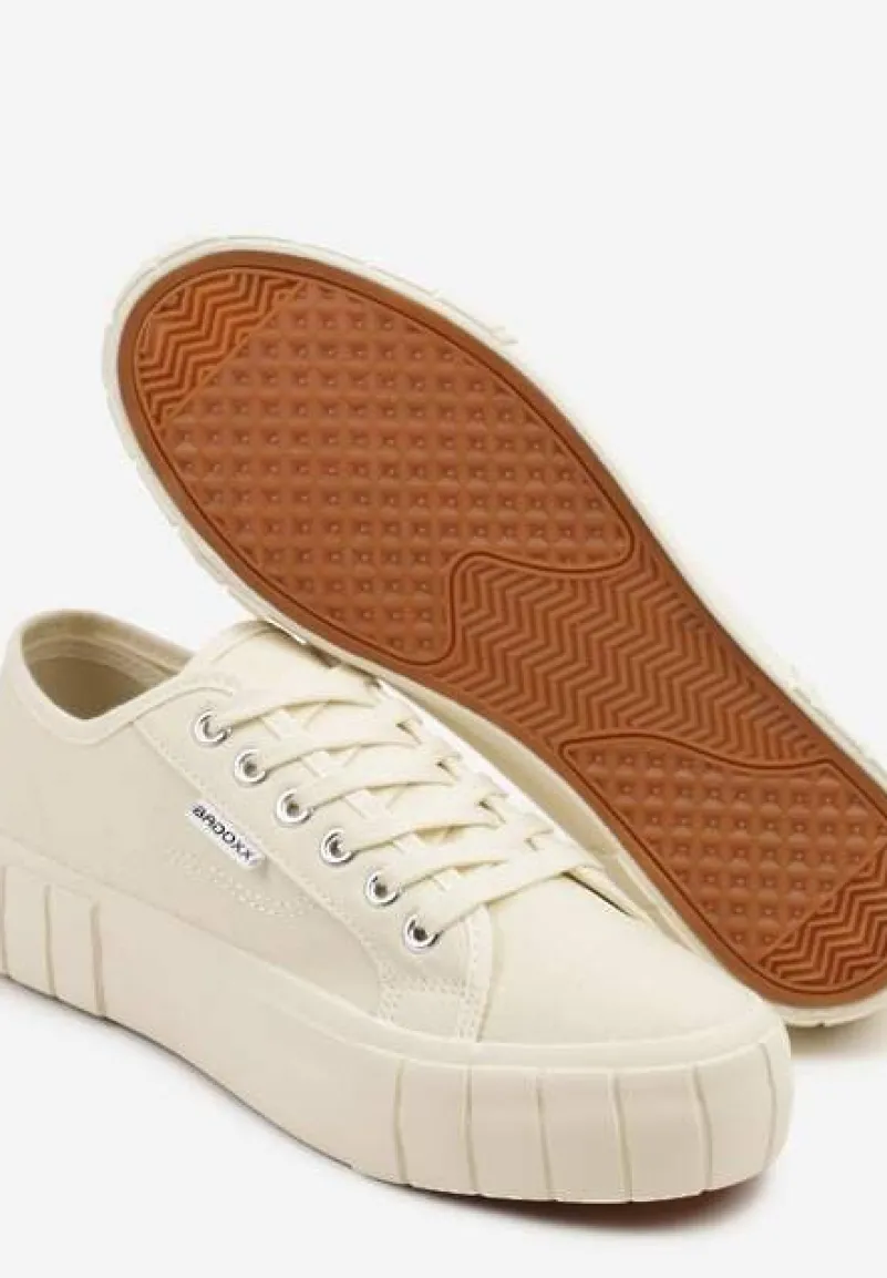 Beżowe Trampki na Tłoczonej Platformie Maivoria