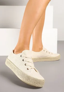 Beżowe Trampki Ozdobione Plecionką Filatera