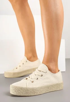 Beżowe Trampki Ozdobione Plecionką Filatera