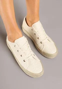 Beżowe Trampki Ozdobione Plecionką Filatera