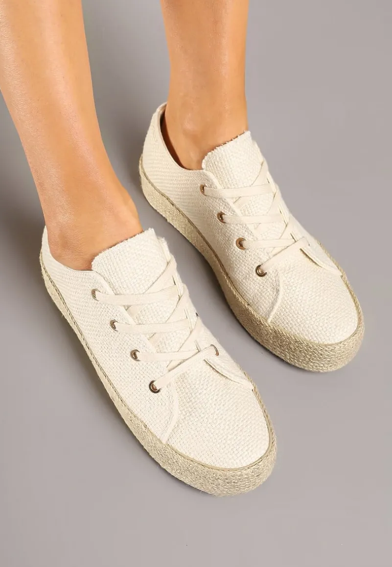 Beżowe Trampki Ozdobione Plecionką Filatera