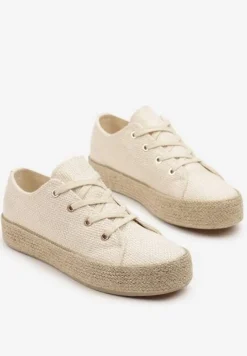 Beżowe Trampki Ozdobione Plecionką Filatera