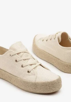 Beżowe Trampki Ozdobione Plecionką Filatera