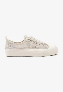 Beżowe Trampki pod Kostkę z Siateczkową Cholewką i Geometryczną Ozdobą Ulianissea