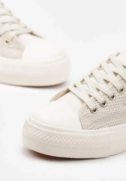 Beżowe Trampki pod Kostkę z Siateczkową Cholewką i Geometryczną Ozdobą Ulianissea