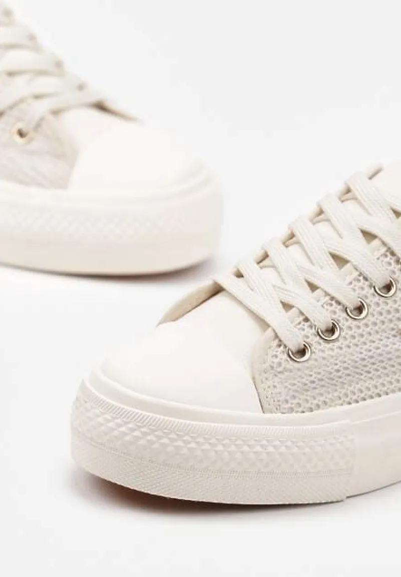 Beżowe Trampki pod Kostkę z Siateczkową Cholewką i Geometryczną Ozdobą Ulianissea