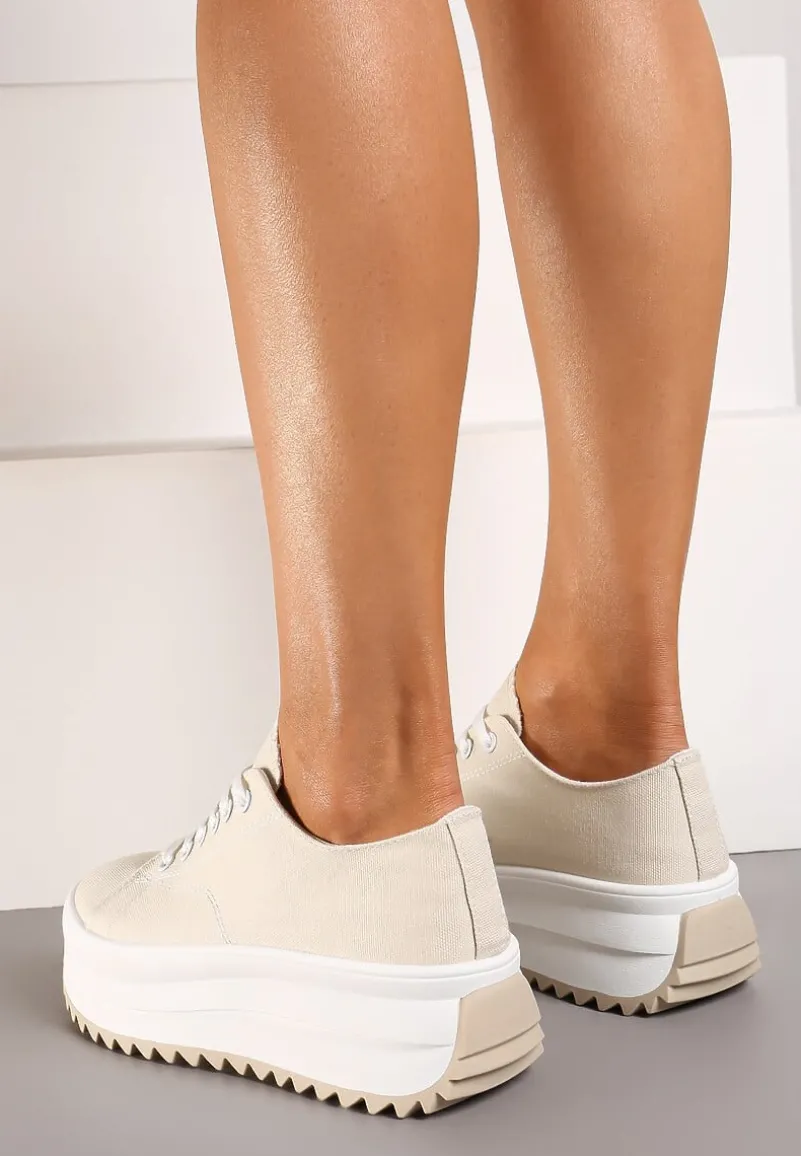 Beżowe Trampki Sneakersy na Platformie z Ozdobnym Bieżnikiem Dimorie