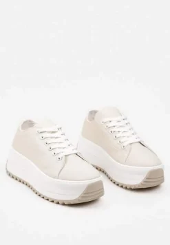 Beżowe Trampki Sneakersy na Platformie z Ozdobnym Bieżnikiem Dimorie