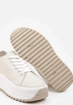 Beżowe Trampki Sneakersy na Platformie z Ozdobnym Bieżnikiem Dimorie
