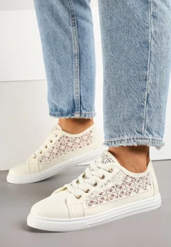 Beżowe Trampki Tenisówki Ozdobione Ażurową Cholewką Xalimi