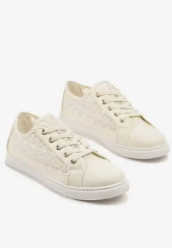 Beżowe Trampki Tenisówki Ozdobione Ażurową Cholewką Xalimi