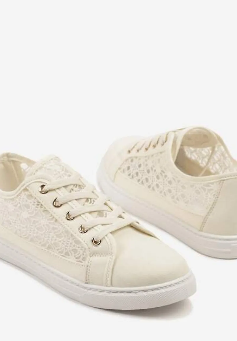Beżowe Trampki Tenisówki Ozdobione Ażurową Cholewką Xalimi