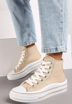 Beżowe Trampki z Wysoką Cholewką na Platformie Layun