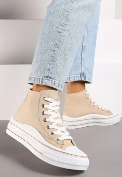 Beżowe Trampki z Wysoką Cholewką na Platformie Layun