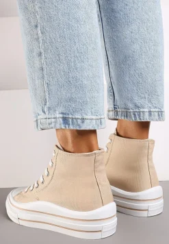 Beżowe Trampki z Wysoką Cholewką na Platformie Layun